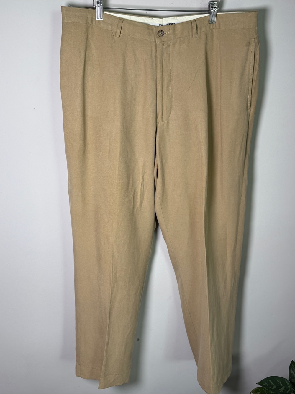 Murano Collezione Silk Linen Flat Front Trousers 38x34 Old Money Quiet Luxury